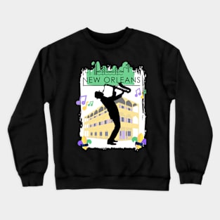 Green New Orleans Louisiana Mardi Gras City Skyline Music Jazz Travel holidays Crewneck Sweatshirt